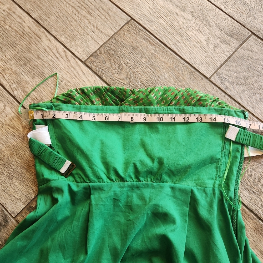 Broadway & Broome Green Geometric Print Strapless Mini Dress - Size 12 - Picture 8 of 9